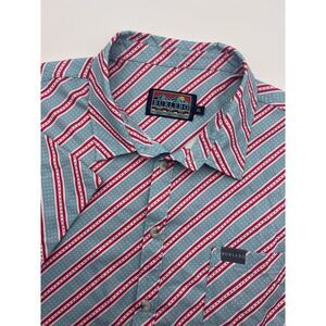 BURLEBO Teal and Red Striped Casual Button-Down Shirt